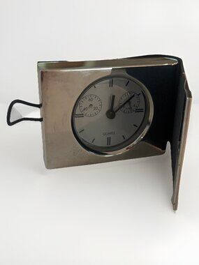 Vintage Marksman Quartz Clock Leather Case Pocket Desk Time Tested & Working!